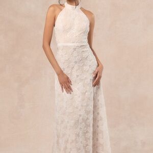 Lulus Violeta White And Beige Sequin Floral Maxi Dress - Size M